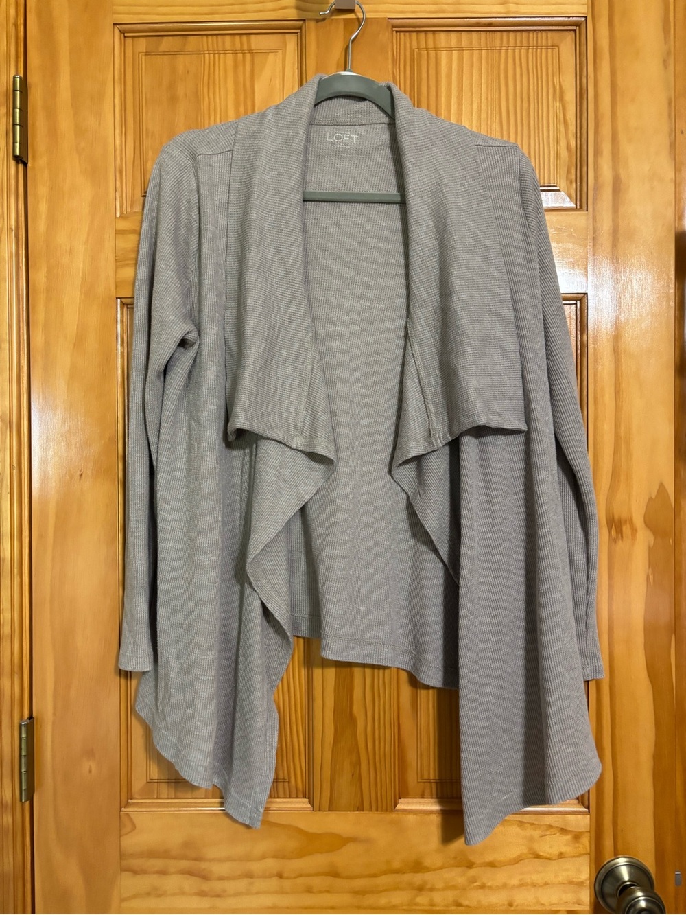 LOFT Light Tan Open-Front Draped Knit Cardigan